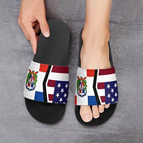 Amerikan ve Dominika Bayrağı Terlik Kadınlar / Erkekler PVC Ev Terlik Düz Kaymaz sandaletler ve terlikler Ev için
