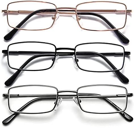 OKH okuma gözlüğü erkekler için, 3 Paket Metal çerçeve mavi ışık engelleme okuma gözlüğü