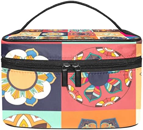 Makyaj çantası, Seyahat Makyaj Kozmetik Çantası Kadın Erkek, Patchwork Renk Çiçek Retro Etnik