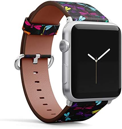 (Renkli yusufçuklar ve yarı saydam ile Vintage desen) Apple Watch Serisi 4/3/2/1 gen için desenli deri bileklik kayışı,