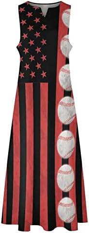 ABD Beyzbol Bayrağı kadın Kolsuz elbiseler Gevşek uzun Maxi rahat elbise Tank elbise Plaj Elbise