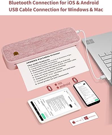 JADENS Taşınabilir Termal Yazıcı-Destekler 8.26x 11.69 ABD Mektup, Mürekkepsiz Mobil Yazıcı iOS ile Uyumlu, Android