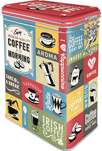 Nostaljik Sanat Retro teneke kahve kutusu, 44 oz, Kahve Kolaj Hediye fikri kahve severler için, Metal Klip Üst Kutu,