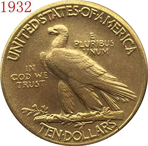 24-K Altın Kaplama 1932 $10 Altın Hint Yarım Kartal Sikke Kopya Ev Odası Ofis Dekor için