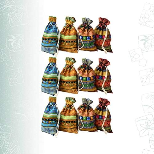Amosfun büzgülü torba Retro Etnik Desen büzgülü pamuklu çanta Boş Dize Hediye Paketleme Çantaları Düğün için (xcm)
