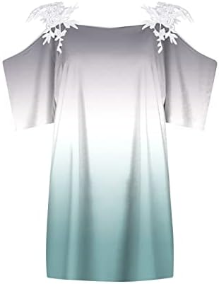 Bayan Üstleri 2023 Yaz Kısa Kollu Gömlek Tığ İşi Dantel Soğuk Omuz Tunik Vintage Grafik Gevşek Tee Bluz