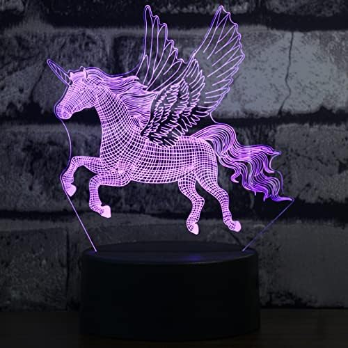 Unicorn gece ışık çocuklar için,3D Illusion doğum günü hediyesi lamba 7 veya 16 renk değiştirme dim Unicorn masa