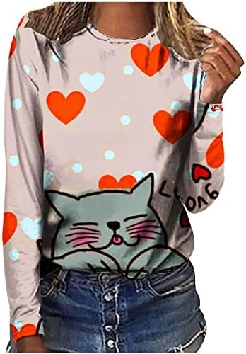 Sevgililer Günü Gömlek Kadınlar için Sevimli Hayvan Grafik Uzun Kollu Tişörtü Yumuşak Crewneck Bluzlar Kazaklar