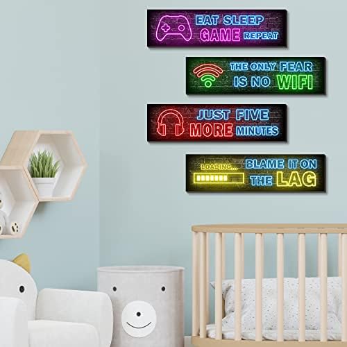 4 Adet Baskılı Neon Oyun Posterler, Erkek Odası Süslemeleri Yatak Odası için, oyun duvar sanatı, Oyun, Genç çocuk
