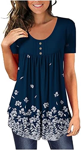 Bayanlar Hediye Düğme Aşağı Bluzlar Kısa Kollu Üst T Shirt Ekip Scoop Boyun Kiraz Çiçek Baskı Bluzlar DQ