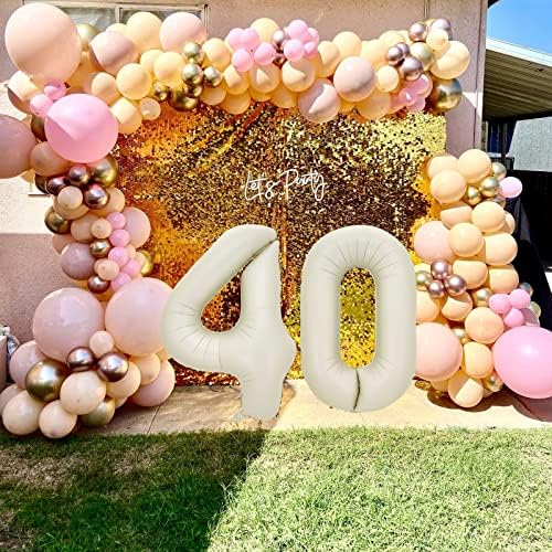 XKFCFC 40 İnç Bej Krem 40 Balon Numaraları-Çıplak renk Şampanya Kalisan Büyük Dev Jumbo Büyük Sayı Folyo Mylar 40th