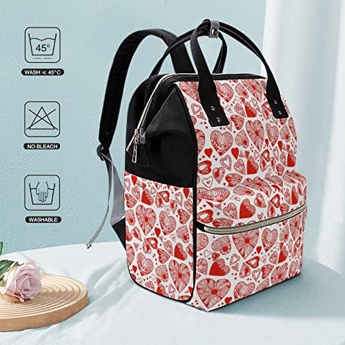 Kırmızı kalp su geçirmez anne sırt çantası büyük kapasiteli bebek bezi çantası çok fonksiyonlu seyahat çantası