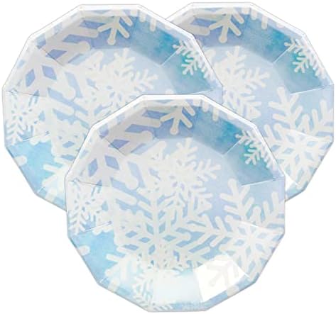 Dulousia Noel Kar Tanesi Tabaklar, Tek Kullanımlık Glitter Yanardöner Mavi Pembe Kağıt Tabaklar Dodecagon Kar Tema
