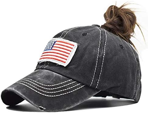 Sıkıntılı at kuyruğu şapka kadınlar için Amerikan bayrağı at kuyruğu kapaklar yüksek topuz