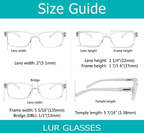LUR 6 Packs Temizle okuma gözlüğü + 3 Packs Metal Yarım Çerçeve okuma gözlüğü (Toplam 9 Pairs Okuyucular +1.50)