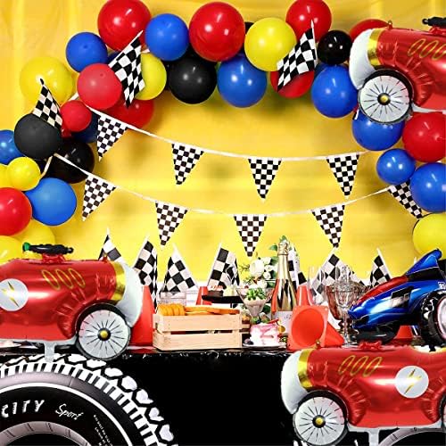 3 Adet Yarış Arabası Balonlar 43 İnç Jumbo Yarış Arabası Folyo Balon Kırmızı Vintage Klasik Araba balonlar Yarış