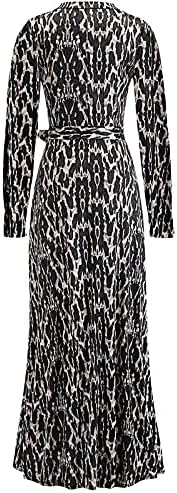 NOKMOPO Uzun Kollu Kokteyl Elbise Kadınlar için Moda Bayan Baskı Yüksek Yaka Uzun Kollu Büyük Etek Etek rahat elbise