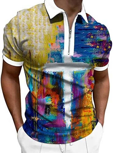 Erkek Grafik Tees Tops-Serin Tasarım T-Shirt Yetişkinler için, erkek Klasik Fit Kısa Kollu Fermuar Yaka polo gömlekler