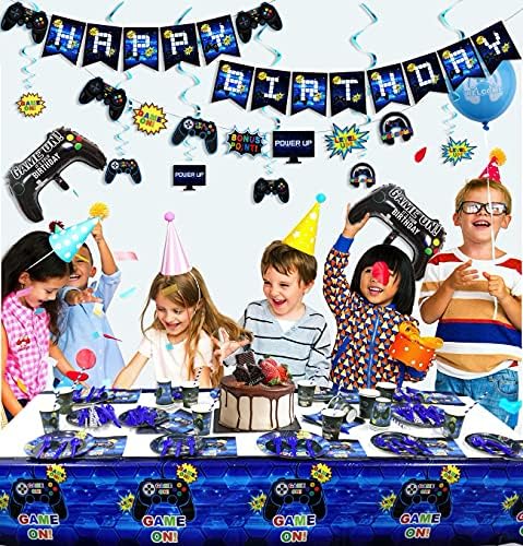 Video Oyunu Parti Malzemeleri, Çocuklar ve Oyuncular için Oyun Temalı Doğum Günü Partisi Dekoru - Tabaklar, Bardaklar,