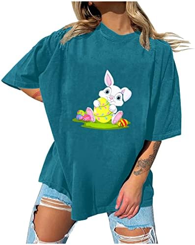 Kadınlar Casual Tshirt Yaz Mutlu paskalya tavşanı Kulak Grafik Tees O Boyun Kısa Kollu Üst Genç Kız Sevimli Aktif