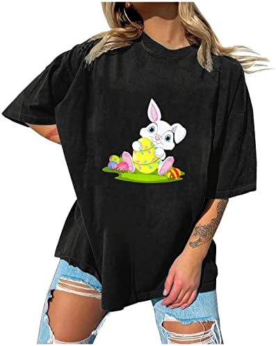 Kadınlar Casual Tshirt Yaz Mutlu paskalya tavşanı Kulak Grafik Tees O Boyun Kısa Kollu Üst Genç Kız Sevimli Aktif