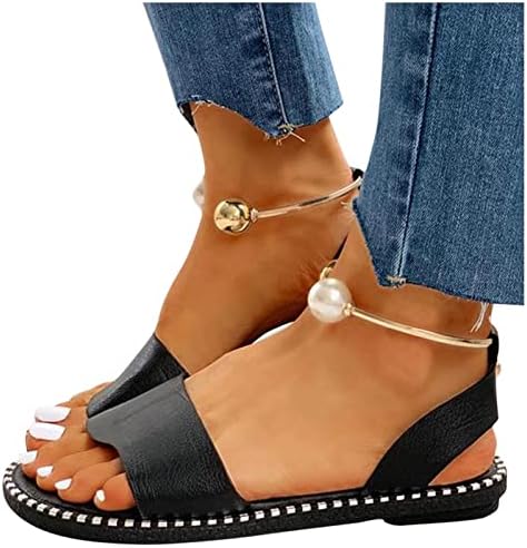 2023 Yeni Sandalet Bayan Ayak Bileği İnci Yüzük Toka günlük ayakkabılar Bayanlar Yaz Yuvarlak Ayak Kayma Slayt Plaj