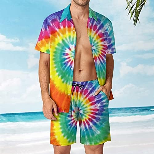 WEEDKEYCAT İnanılmaz Batik erkek Plaj Kıyafetleri 2 Parça Hawaiian Düğme Aşağı Gömlek Kısa Kollu ve Şort Gövde Setleri