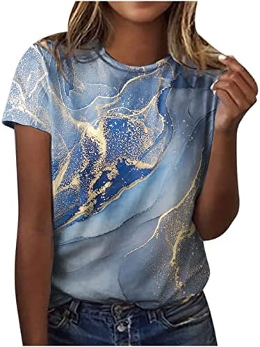 Kadın Tshirt Mermer Baskı Bluz Tshirt Kızlar için Kısa Kollu Ekip Boyun Brunch Yaz Sonbahar Tshirt 2023 Elbise G4