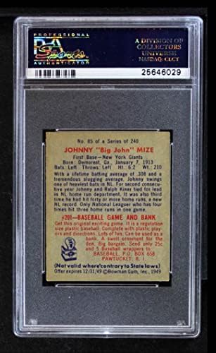 1949 Okçu 85 NAM Johnny Mize New York Giants (Beyzbol Kartı) (Öndeki İsim) PSA PSA 6.50 Giants