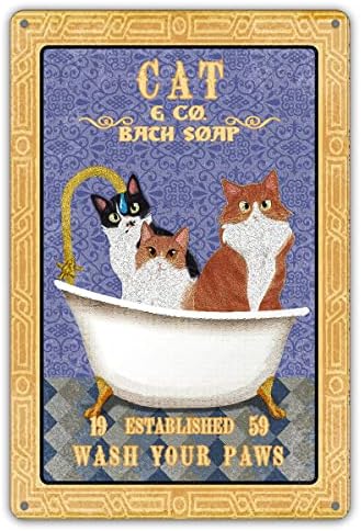 Komik Banyo Alıntı Metal Tabela Duvar sanat dekoru Vintage Kedi & Co. Banyo sabunu yıkama pençeleri işareti ev banyo