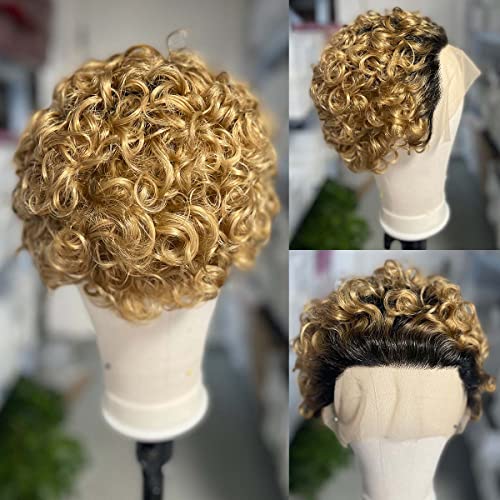 Kephare Peri Kesim dantel ön peruk insan Saçı Ombre Kahverengi Kısa Kıvırcık HD dantel ön peruk Siyah Kadınlar için