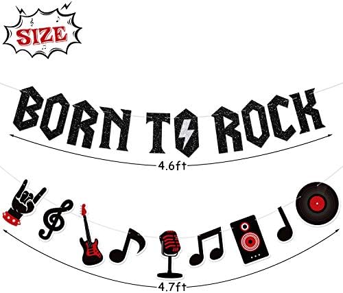 Mozaikler Rock'ta Doğdu Müzik Notalı Parıltılı Afiş Garland 1950'lerin Rock and Roll Parti Süslemeleri Müzik Teması