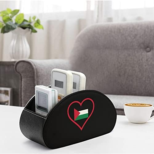 Seviyorum Filistin Kırmızı Kalp TV Uzaktan Kumanda Tutucu 5 Bölmeli Pu Deri Kutusu Depolama Organizatör Ofis Malzemeleri