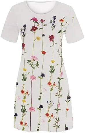 Kadın günlük t-Shirt Elbise Çiçek Baskı Yaz Tunik Elbiseler Kısa Kollu Gevşek Salıncak Sundress Boho Plaj Cover up