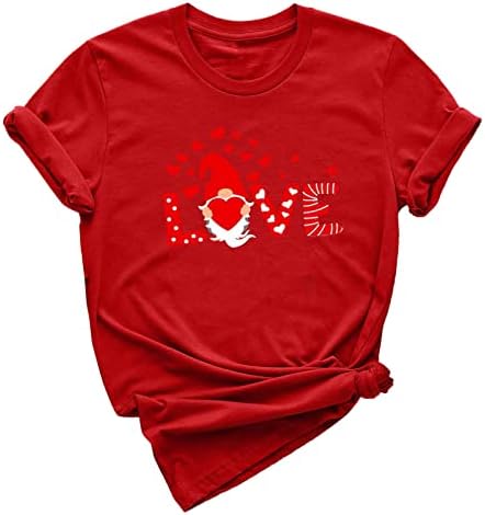 KCJGİKPOK Grafik Tees Bayan Sevgililer Günü Aşk Kalp Baskılı Kısa Kollu O Boyun T Gömlek Casual Bluz Tops