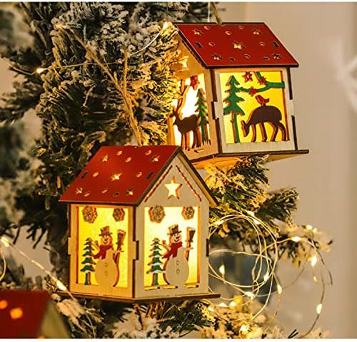 ONİİZ Noel dekorasyon DIY Glow dağ evi Noel Ağacı Kolye Kardan Adam Yaratıcı Noel Ağacı dekorasyon Şenlikli Ahşap