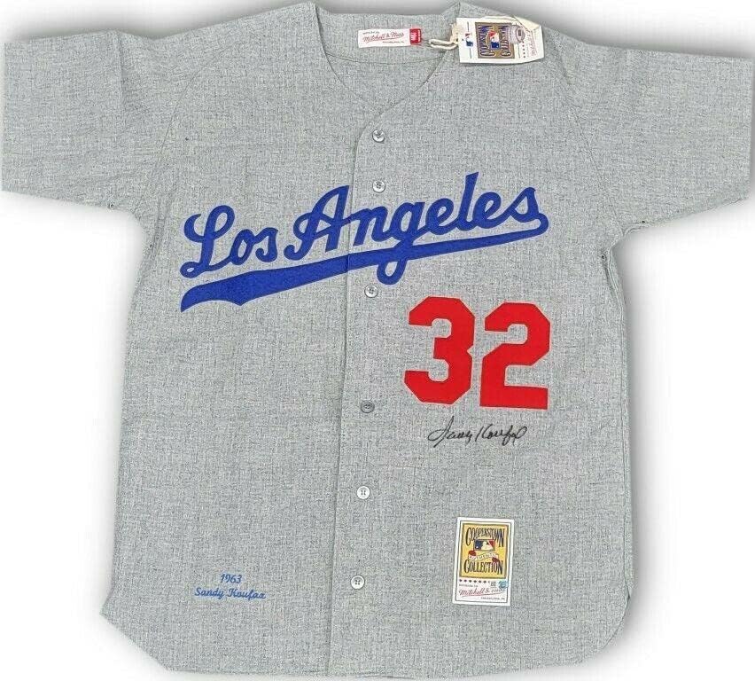 Sandy Koufax İmzalı İmza Mitchell & Ness Jersey Dodgers 1963 Deplasman Gri MLB İmzalı MLB Formaları