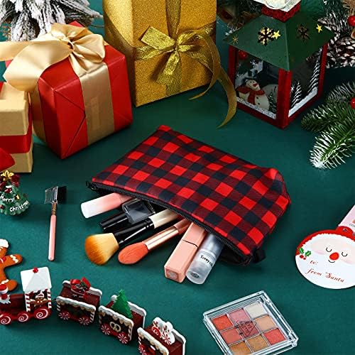 Frienda 6 Adet Buffalo Ekose Makyaj Çantası Noel Kozmetik fermuarlı çanta Seyahat kozmetik çantası Taşınabilir kozmetik
