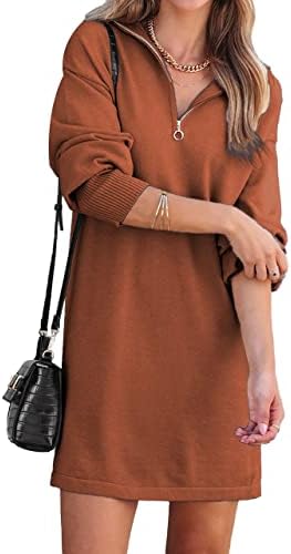 Allımy Kadın Sweatshirt Uzun Kollu Kazak Yarım Fermuarlı Mini Elbise
