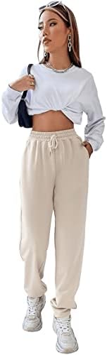 SweatyRocks kadın Yüksek Belli İpli Sweatpants Casual Katı Joggers egzersiz cepli pantolon