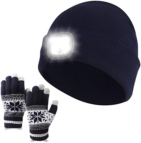 RİDEİWAKE LED bere şapka ile ışık ile kış eldiven far şapka çorap Stuffer Mens Womens için hediyeler onun için genç