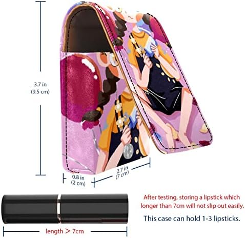 ORYUEKAN Ruj Kılıfı Ayna ile Sevimli Taşınabilir Makyaj Çantası kozmetik torbası, Kız ve Balon Karikatür Serin