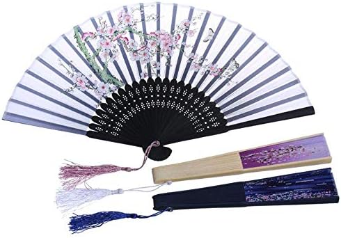 HTLLT yelpaze El Yaz Vintage Dantel İpek Bambu Katlanır El Düzenlenen Çiçek Dans Fan, 4