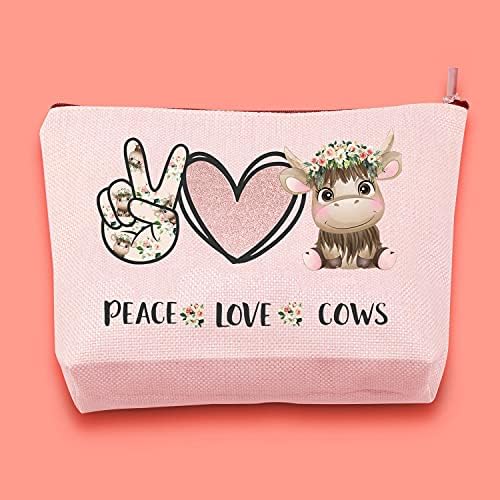 JXGZSO İnek Desen Makyaj Çantası Barış Aşk İnekler Kozmetik fermuarlı çanta İnek Sevgilisi Hediye İnek Kız Sığır