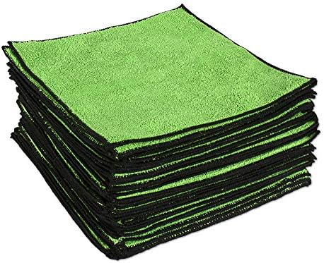 Eurow Mikrofiber Temizlik Havluları, 350GSM, Siyah Süslemeli Yeşil, 12 x 12 inç, 50'li Paket
