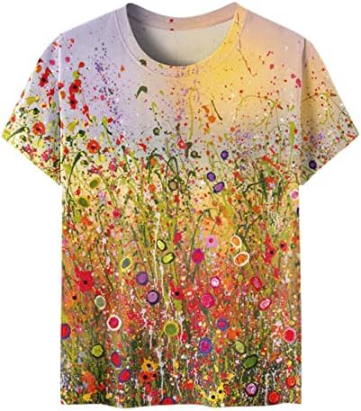 Bayanlar Crewneck Spandex T Shirt Salonu Bluzlar Tshirt Kısa Kollu Kelebek Çiçek Grafik Gevşek Fit T Shirt P0