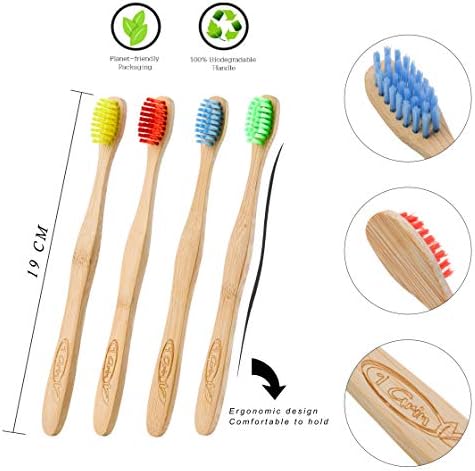 1Grin Bambu Diş Fırçası, Ahşap Diş Fırçası, Ahşap Saplı ve Renkli Yumuşak Kıllar Ağır Hizmet Tipi Güçlü Sap Vegan