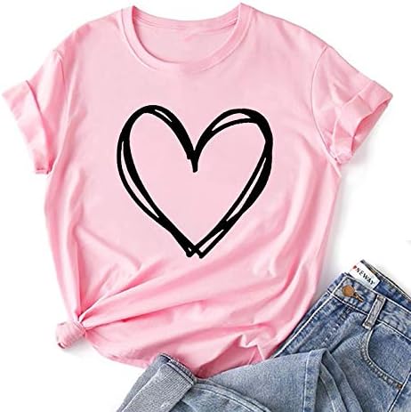 Kadın sevgililer Günü Kısa Kollu Tees En Kalp Grafik Kazaklar Artı Boyutu Katı Rahat Yaz T Shirt Bayan için