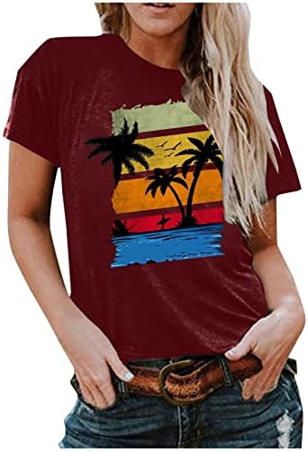 Kadın Palmiye Ağacı Kravat Boya T Shirt Tropikal Tee Üstleri Yaz Plaj Hindistan Cevizi Grafik Bluz Bahar Tatil Tee