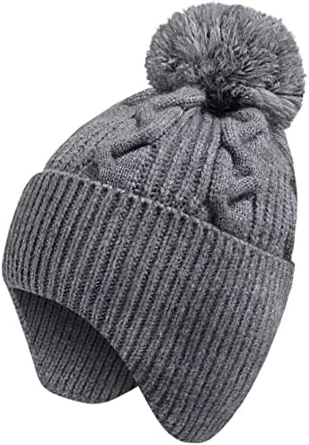 KMOLY Bayan Kış Örme Bere Şapka Pom Pom ile Hımbıl Sıcak Kafatası Kap Kasketleri Earflaps ile Kadınlar için